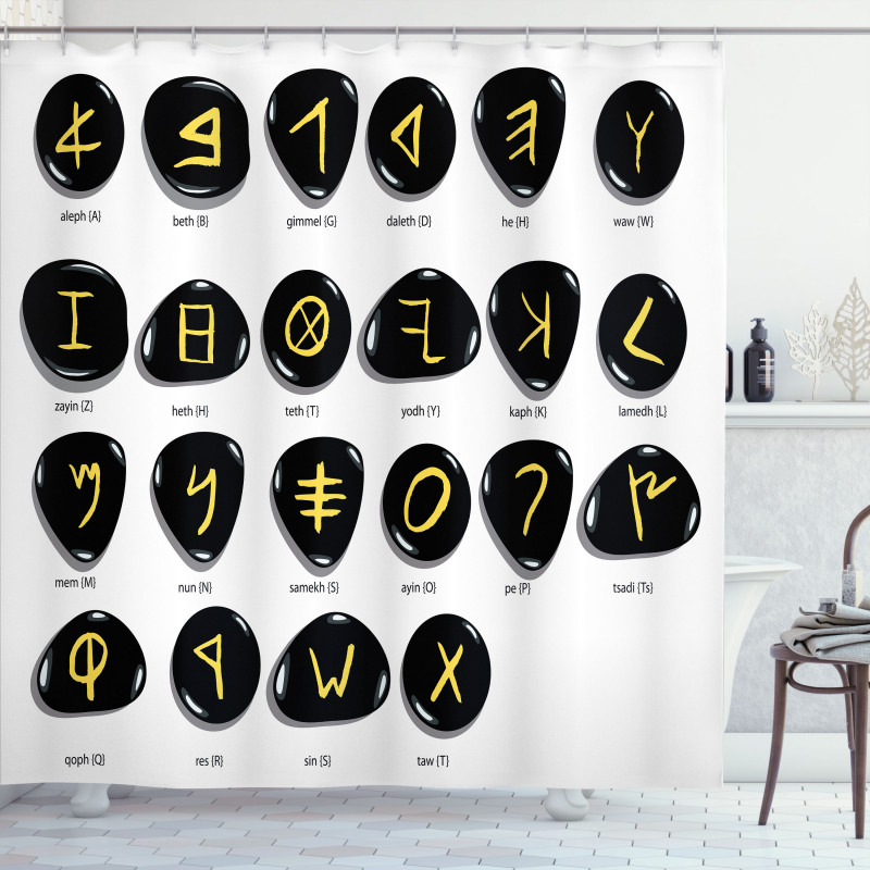 Phoenician Alphabet on Stones Shower Curtain