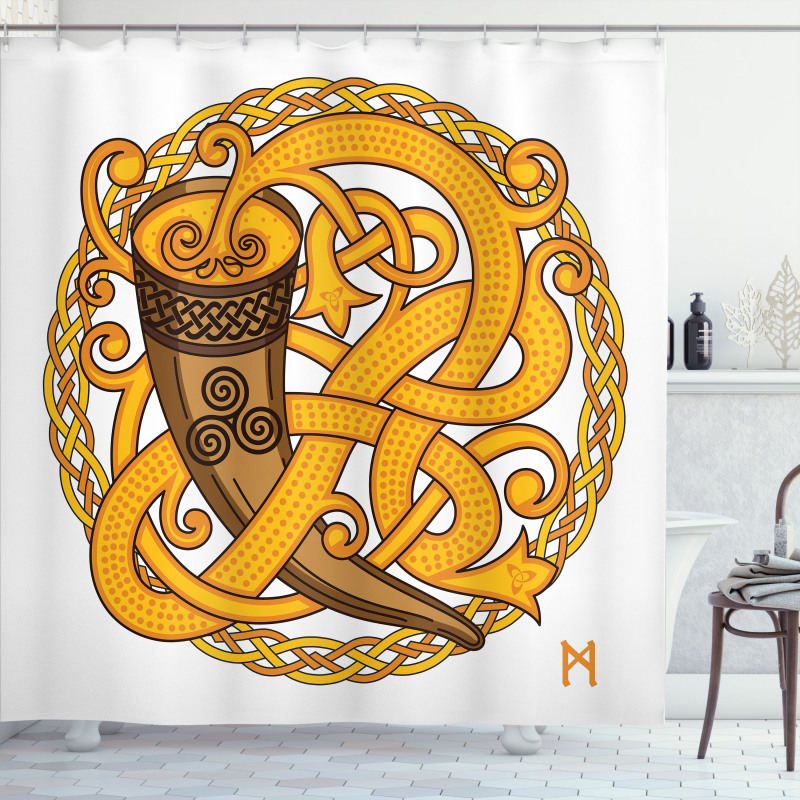 Drinking Horn and Woven Motif Shower Curtain