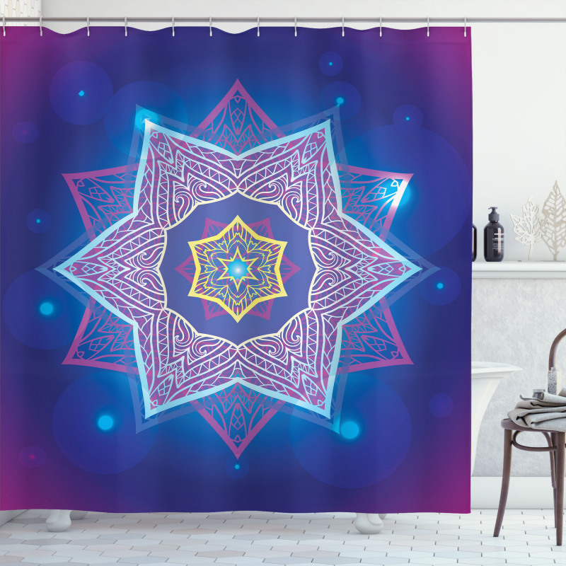 Yoga Duş Perdesi Neon Renkler İçinde Dekoratif Mandala Desenli