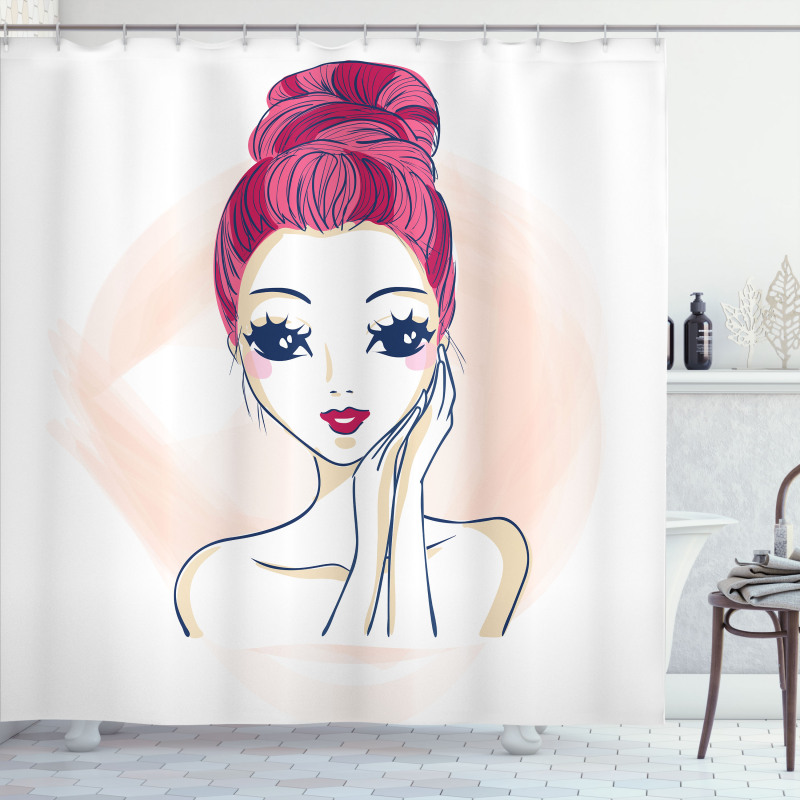 Pink Updo Bun Hairstyle Shower Curtain