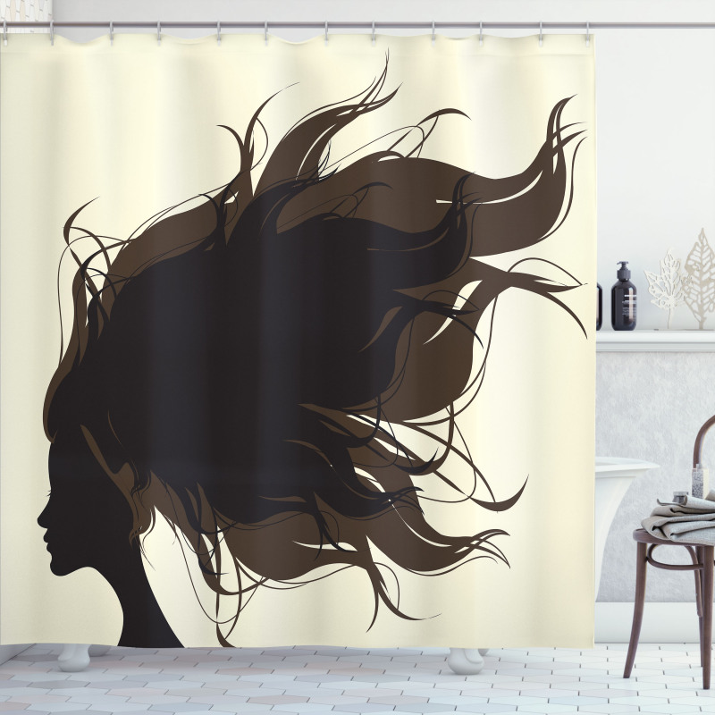 Fuzzy Hair Silhouette Shower Curtain