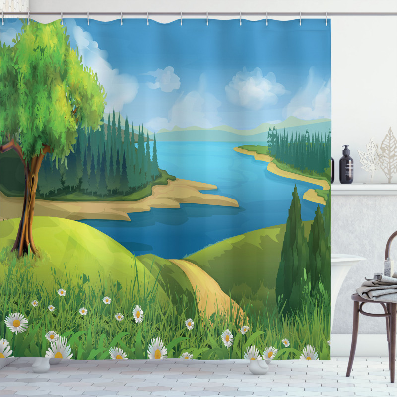 Cartoon Landscape Pattern Shower Curtain