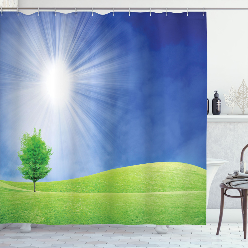 Sun Rays with Lonely Tree Shower Curtain
