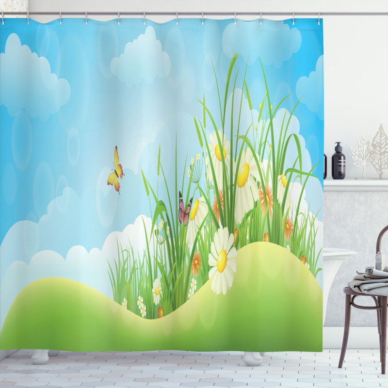 Spring Meadow Hills Cartoon Shower Curtain