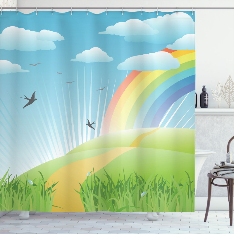 Birds and Rainbow Stripes Shower Curtain