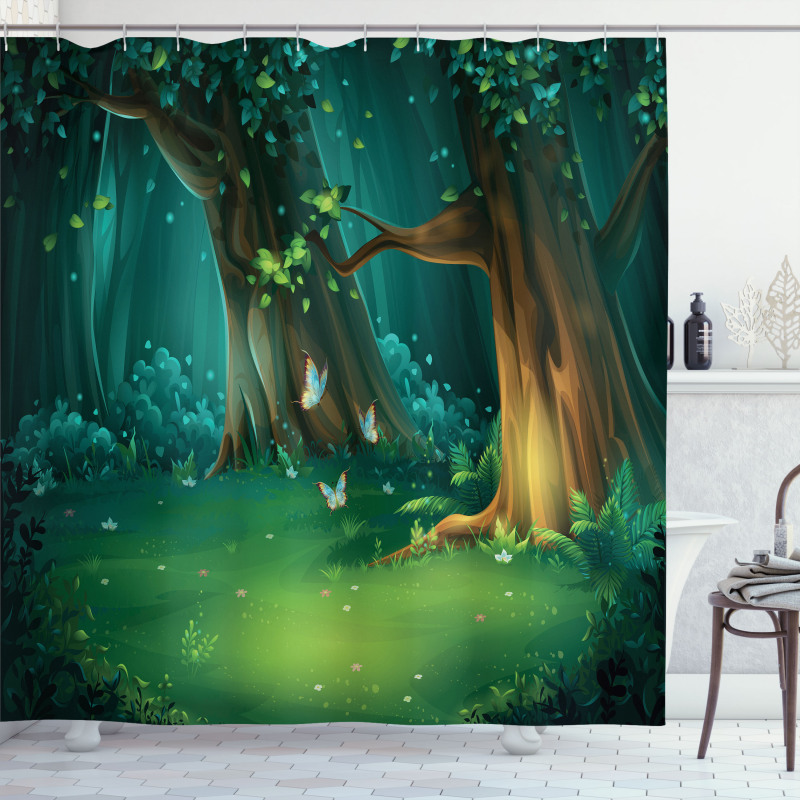 Trees and Butterflies Scenic Shower Curtain