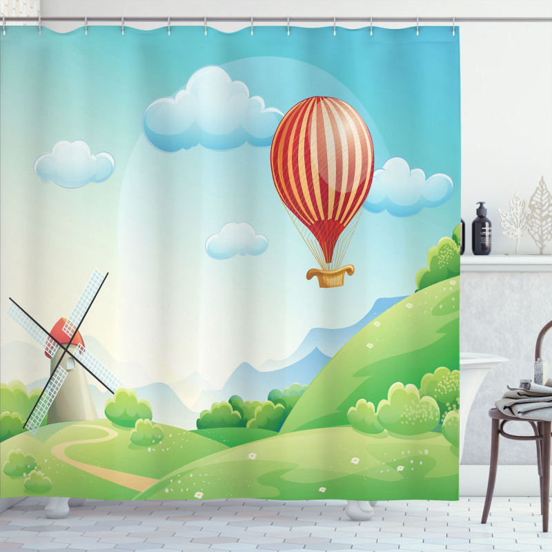 Mill Hot Air Balloon Design Shower Curtain