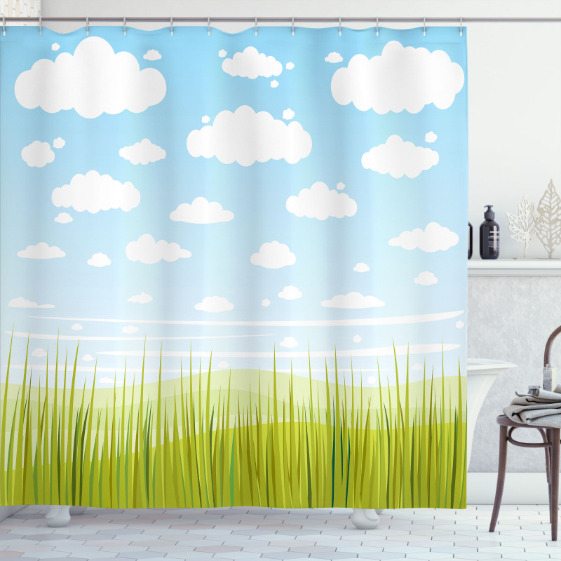 Grass and Clouds Landscape Shower Curtain