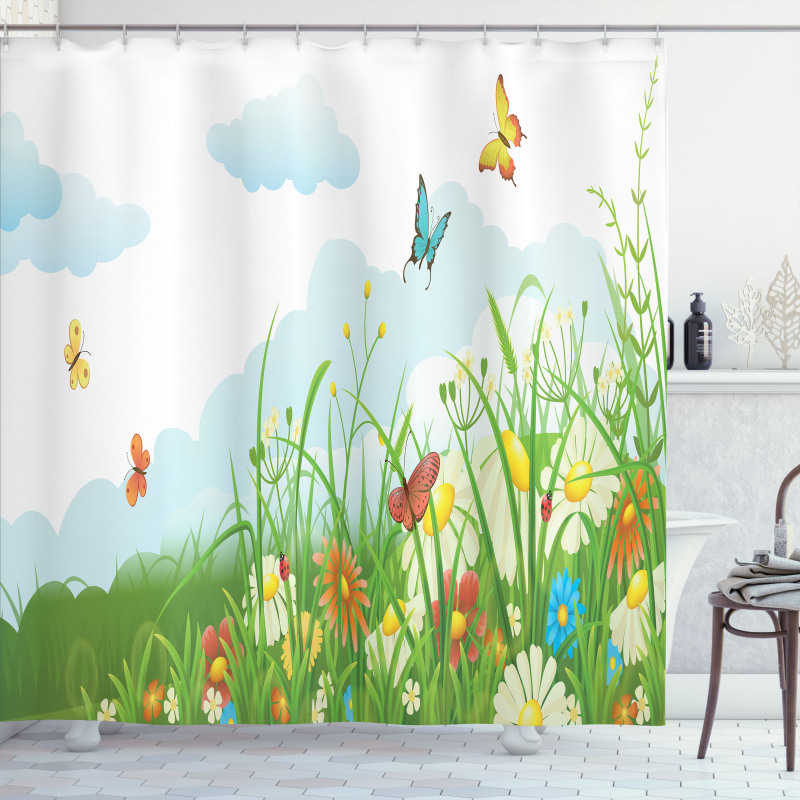 Clouds with Spring Meadow Shower Curtain