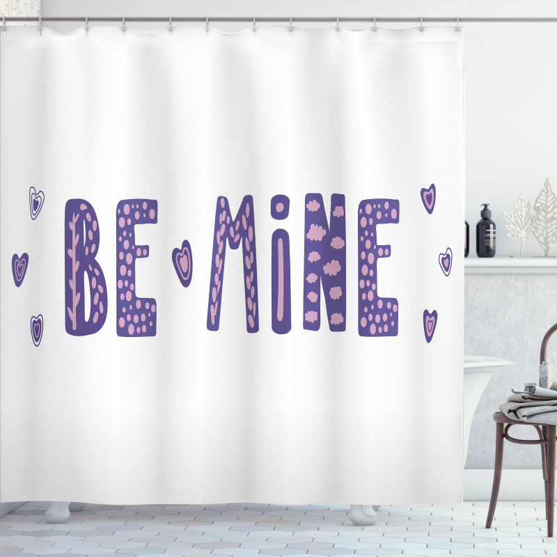 Typographic Text and Hearts Shower Curtain