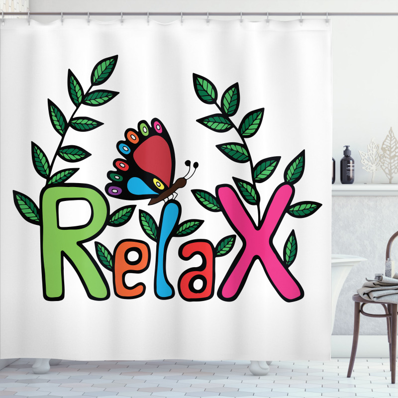 Phrase Butterfly and Leaves Shower Curtain