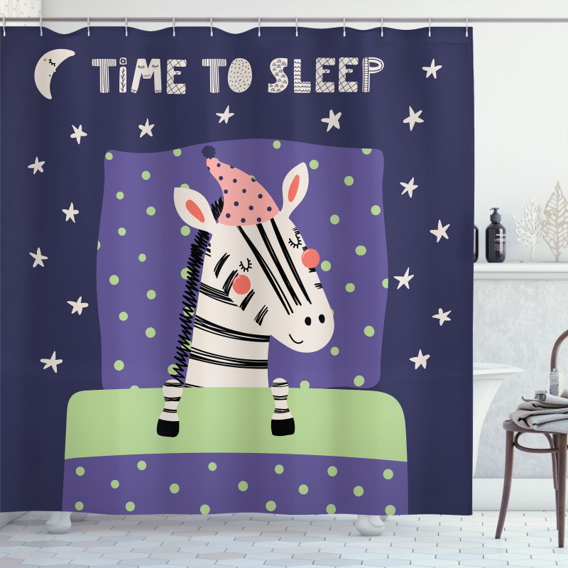 Sleeping Zebra in Nightcap Shower Curtain