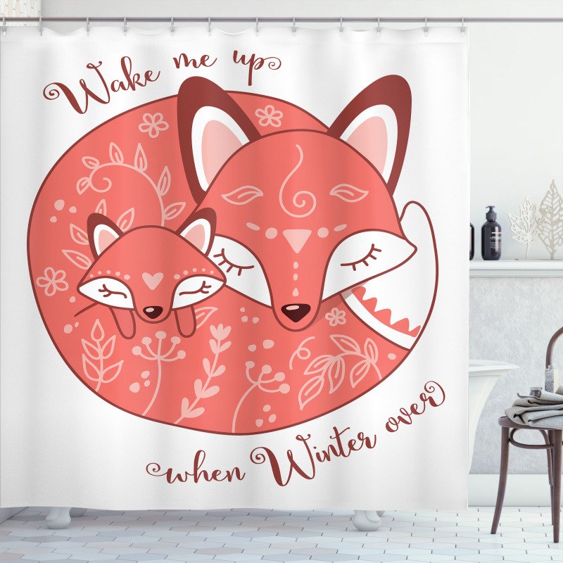 Sleeping Baby Fox and Mother Shower Curtain