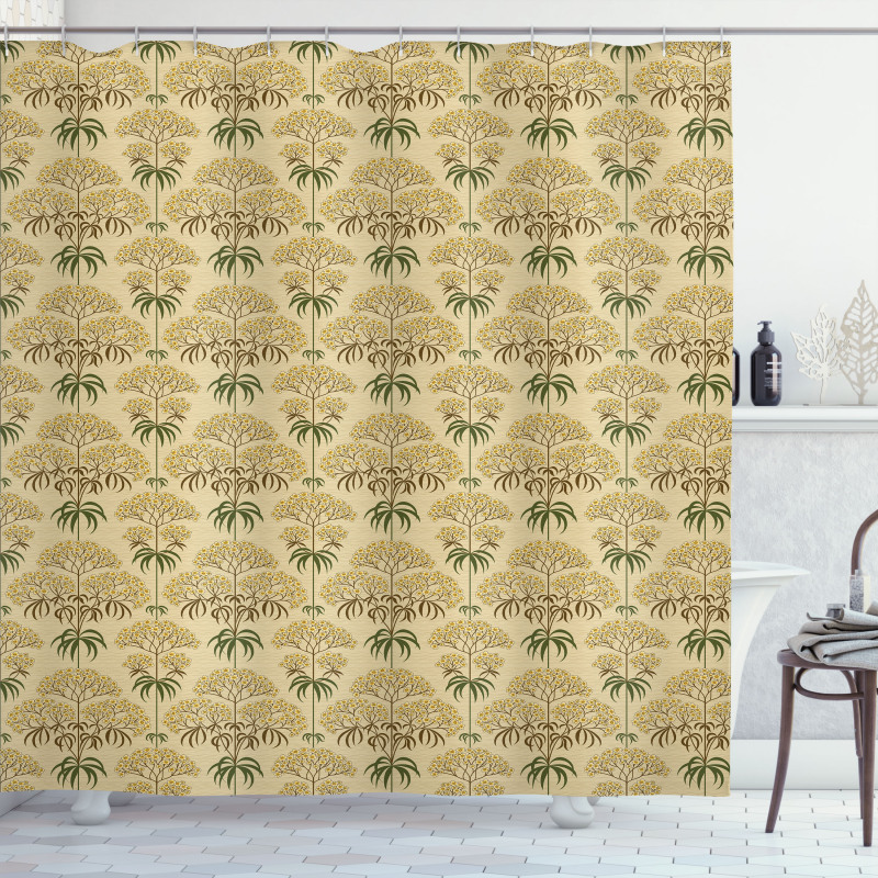 Retro Flowers and Leaves Shower Curtain