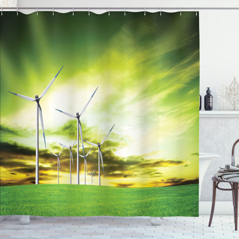 Wing Turbines Green Sky Shower Curtain