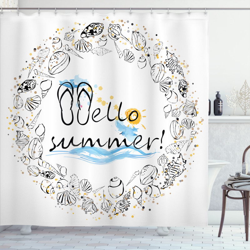 Hello Summer Seashells Shower Curtain