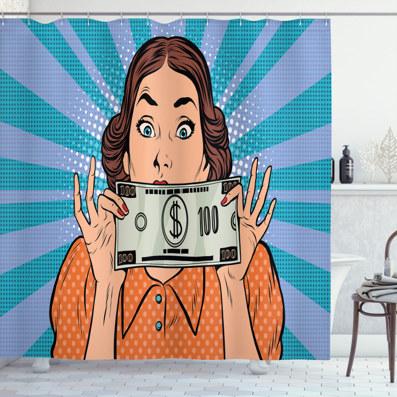Woman Holding Dollar Bill Shower Curtain