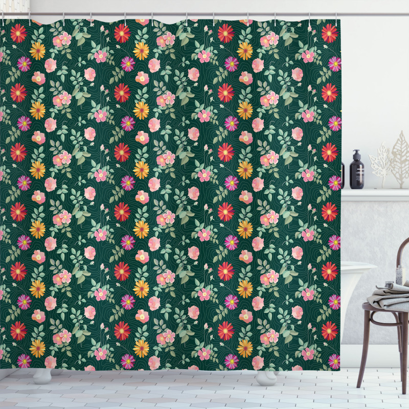 Colorful Flower and Buds Shower Curtain