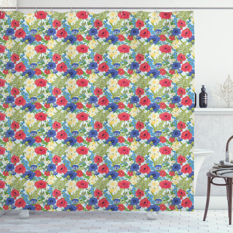 Poppy Flowers and Daffodils Shower Curtain
