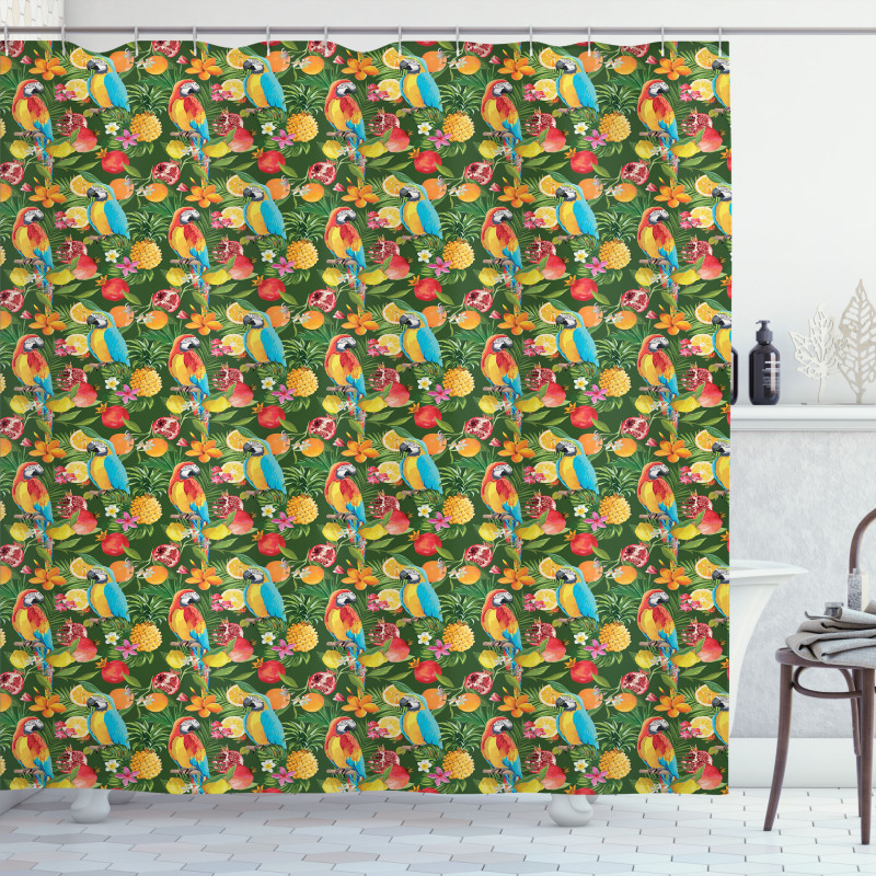 Parrots and Pomegranate Shower Curtain