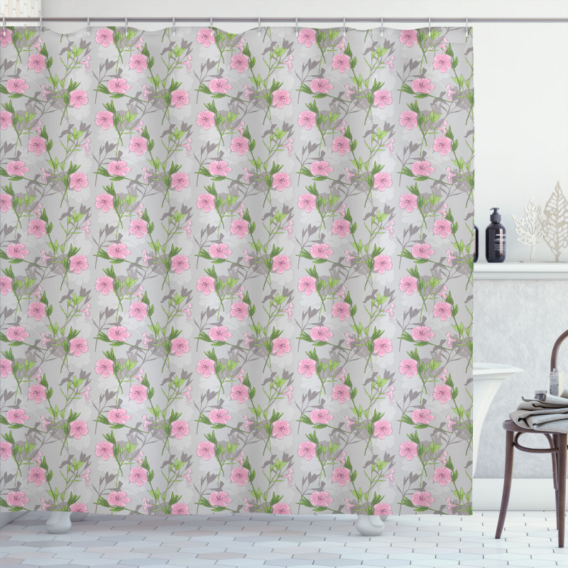 Pink Blossoms Garden Growth Shower Curtain