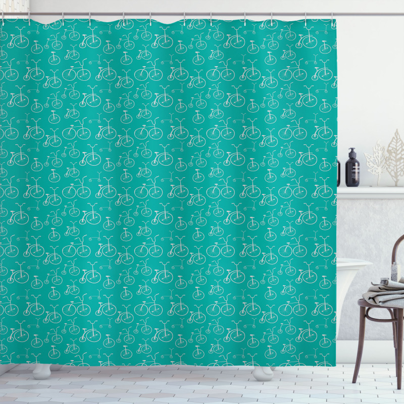 Retro Design Bikes Pattern Shower Curtain