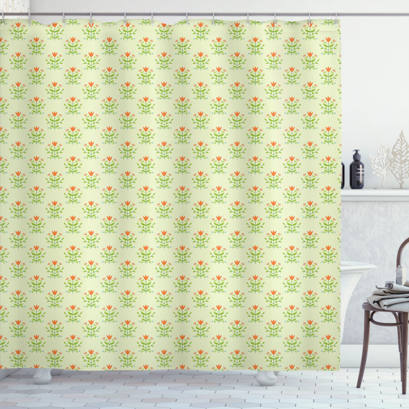 Orange Flower Green Leaf Shower Curtain