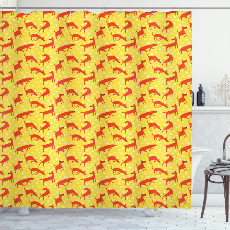 Animal Silhouettes on Yellow Shower Curtain