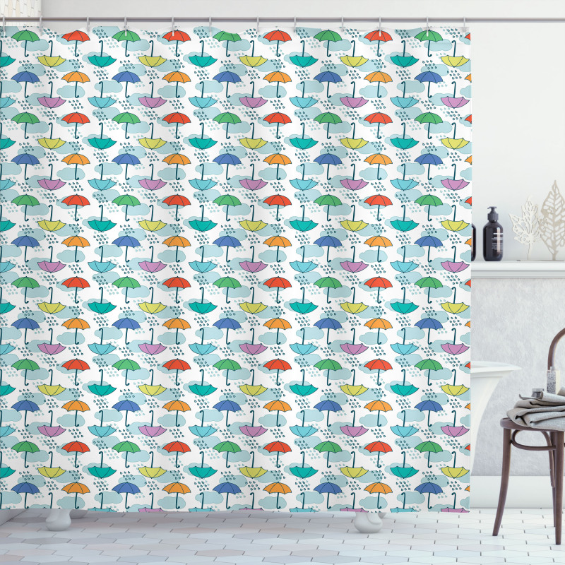 Parasol Pattern in Rain Shower Curtain