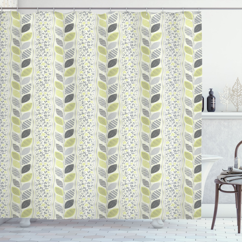 Stripes Sketched Leaves Shower Curtain