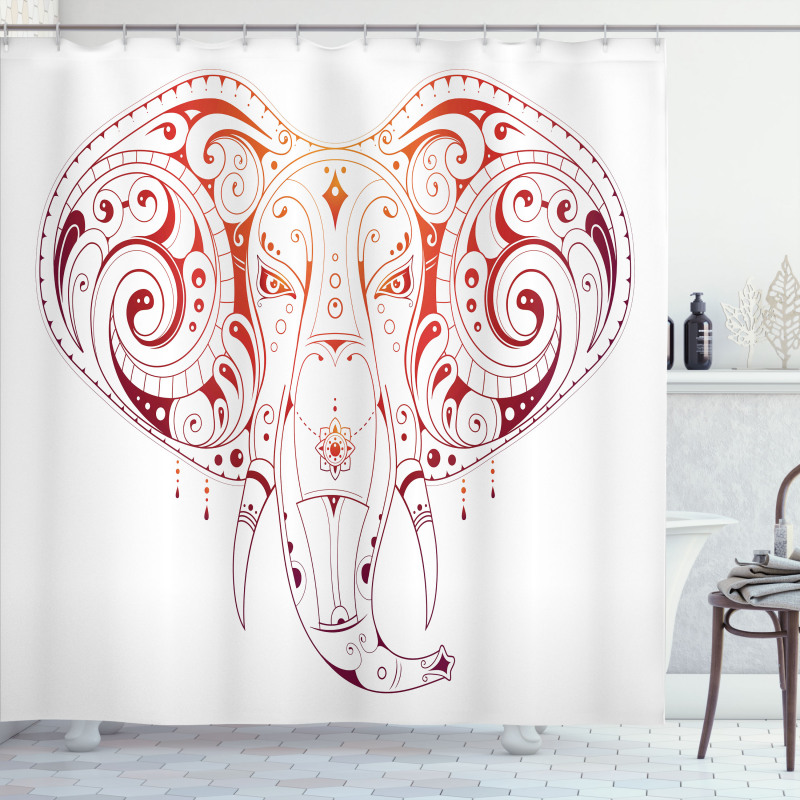 Stylized Drawn Elephant Head Shower Curtain