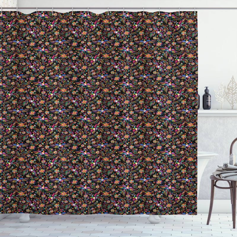 Abstract Flowers and Phoenix Shower Curtain