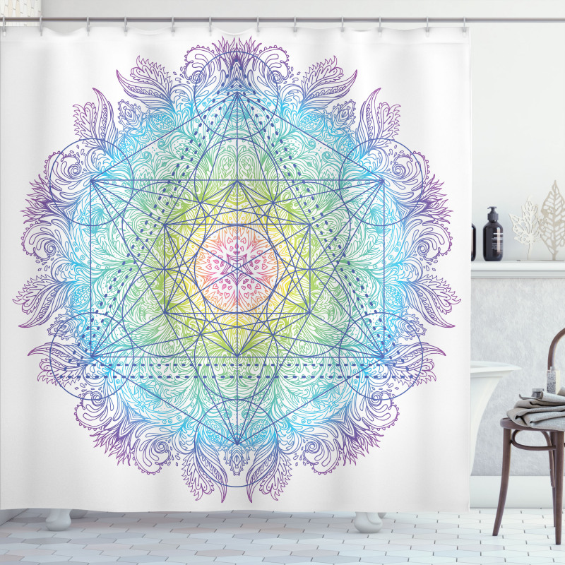 Metatron Cube on a Mandala Shower Curtain