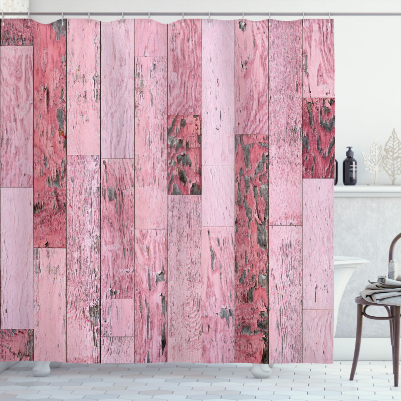 Pink Toned Rustic Planks Shower Curtain