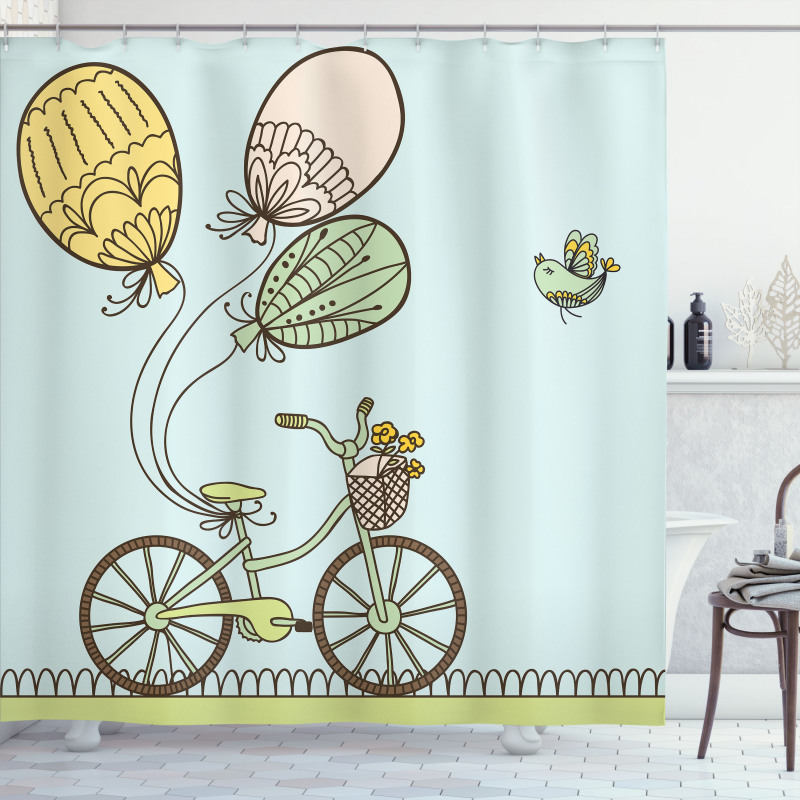 Spring Ballons and Birds Shower Curtain