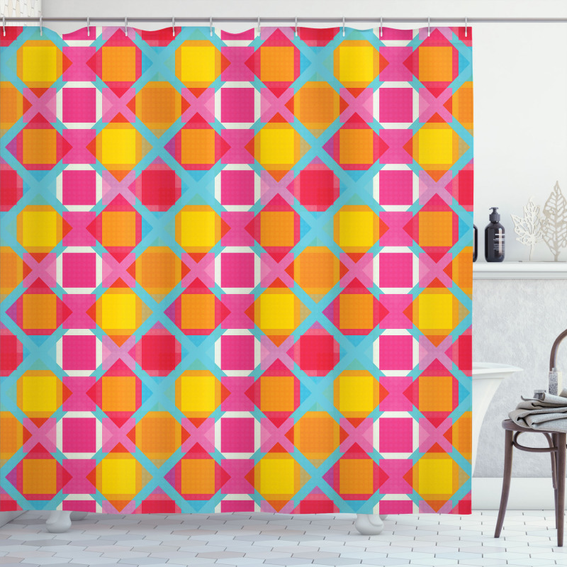 Abstract Line on Grid Shower Curtain