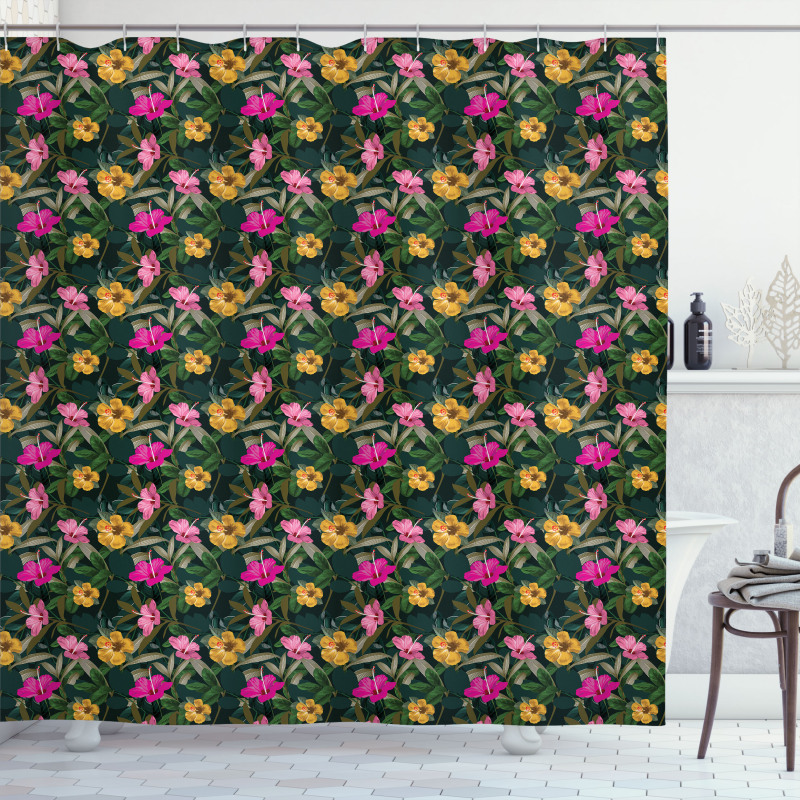 Full Blossom Hibiscus Motif Shower Curtain