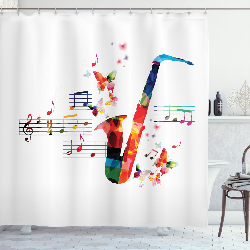 Saxophone with Butterflies Shower Curtain