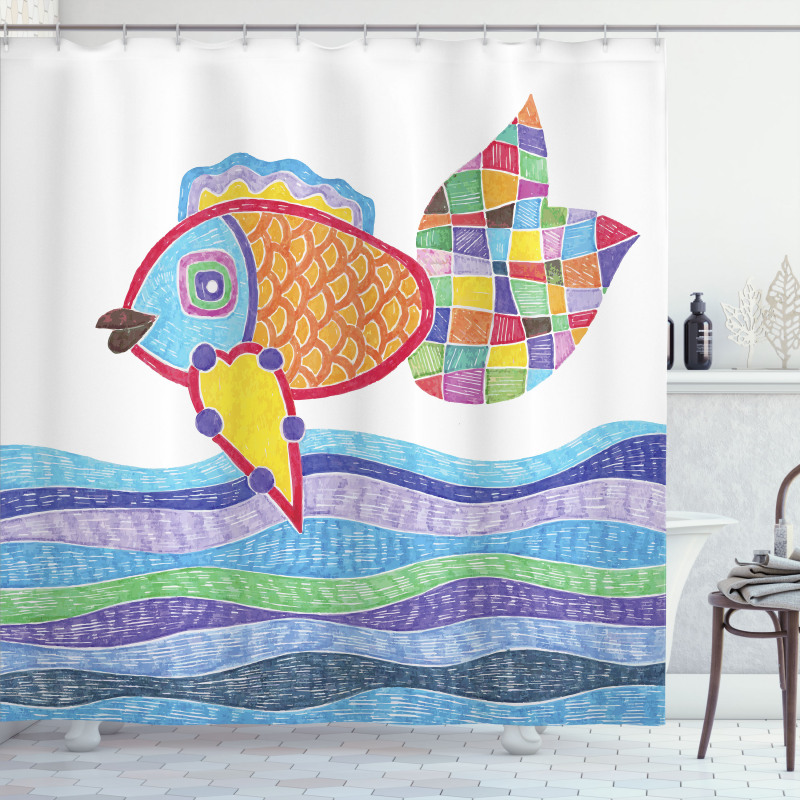 Fish Scales and Squares Doodle Shower Curtain