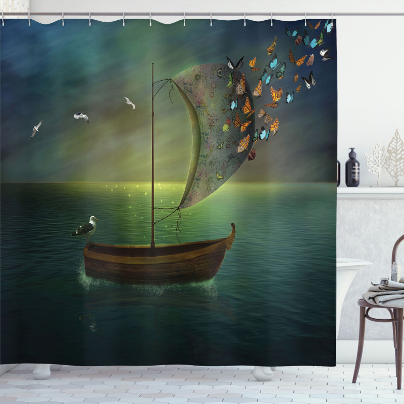 Boat Sailing in a Calm Sea Shower Curtain