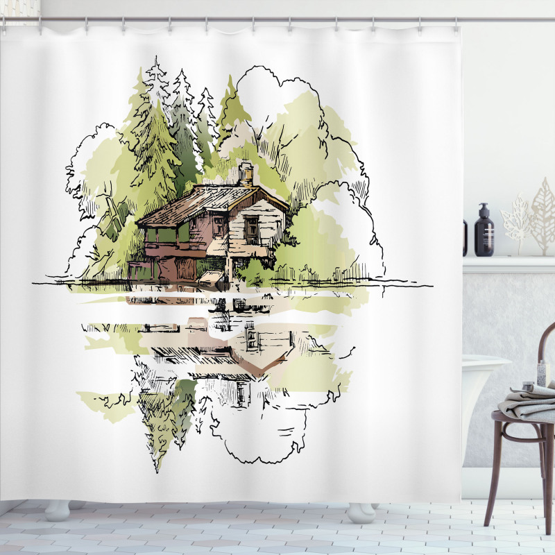 Lake House in the Forest Shower Curtain