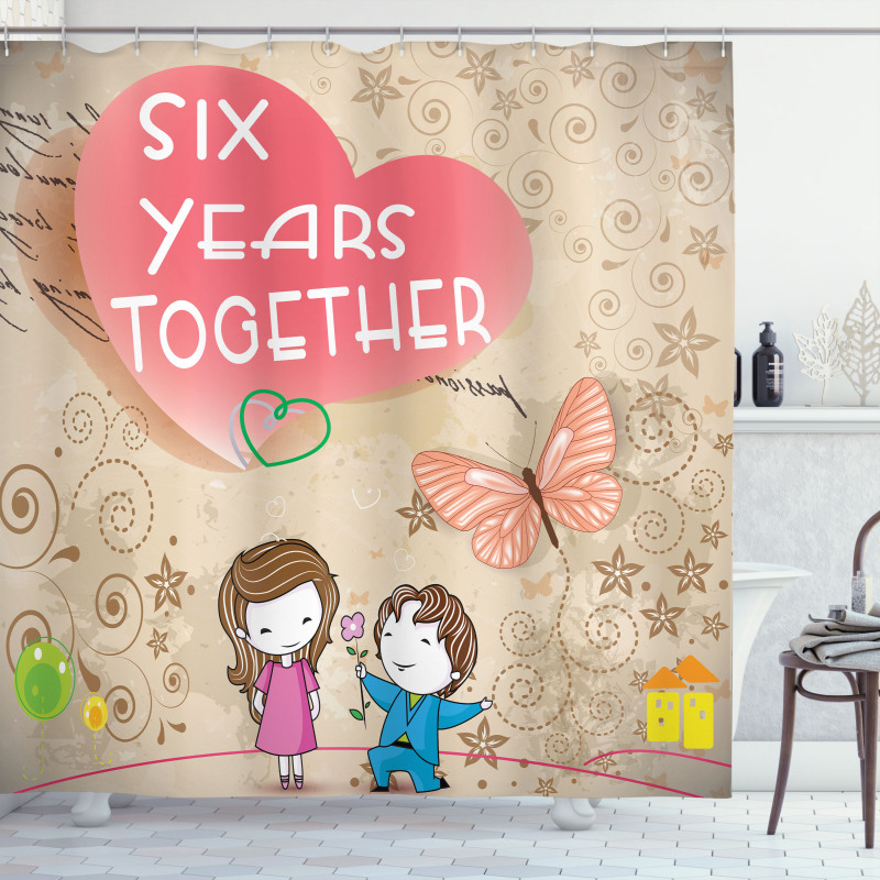 6 Years Together Words Shower Curtain