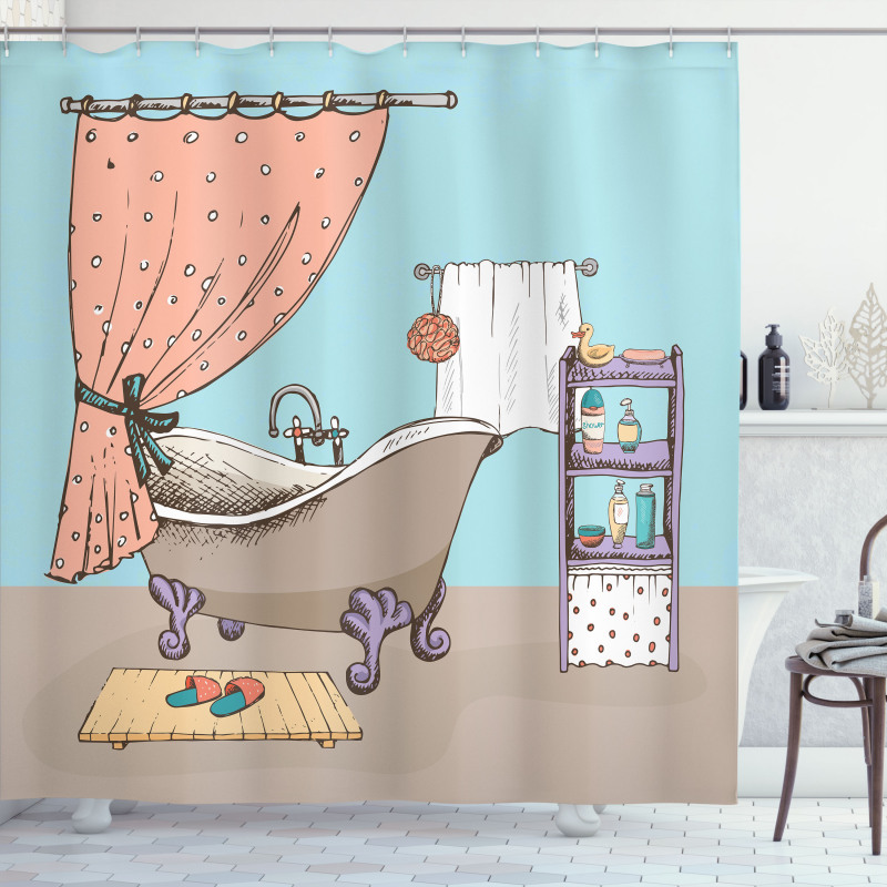 Bathroom Tub Illustration Shower Curtain