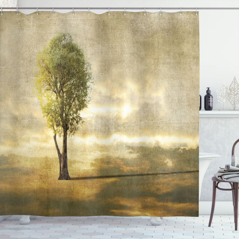 Lonely Tree in Beige Tones Shower Curtain