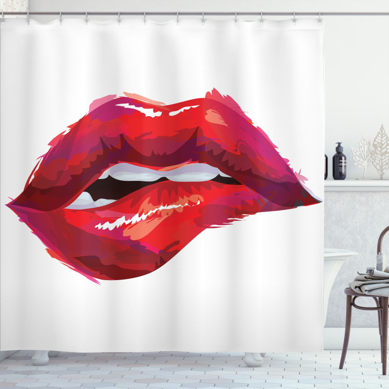 Woman Biting Lips Shower Curtain