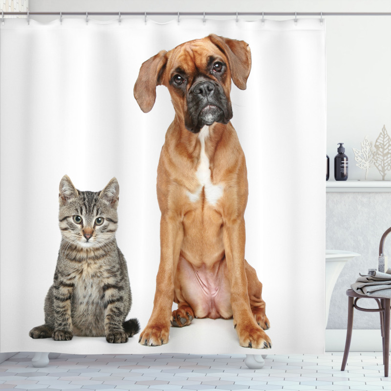 Cat Dog Animal Friends Shower Curtain