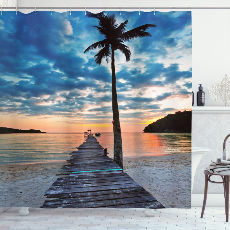 Rustic Jetty on Calm Water Shower Curtain