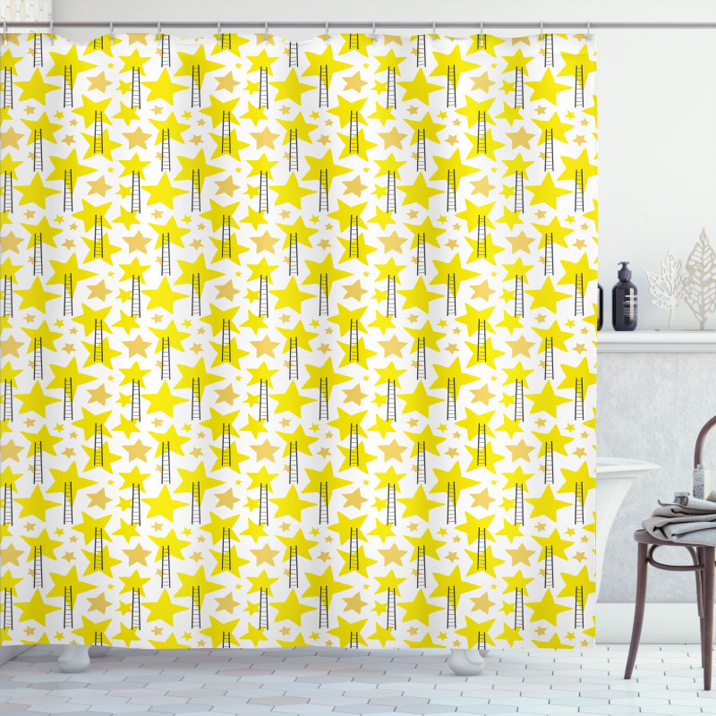 Ladders and Stars Geometric Shower Curtain