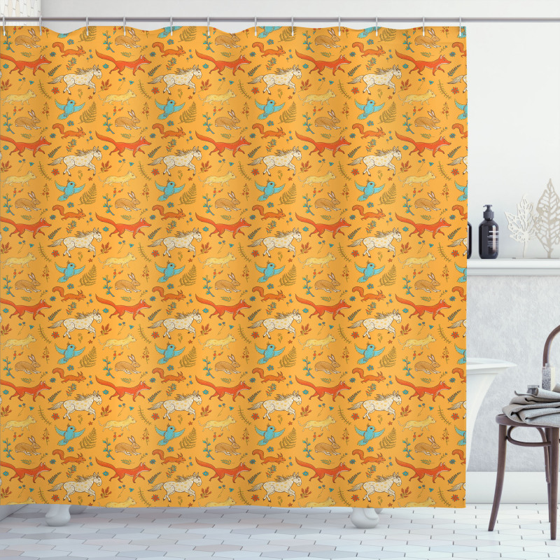 Sketchy Animals and Plants Shower Curtain