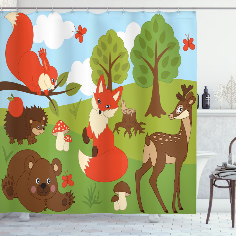 Happy Animals in Forest Shower Curtain